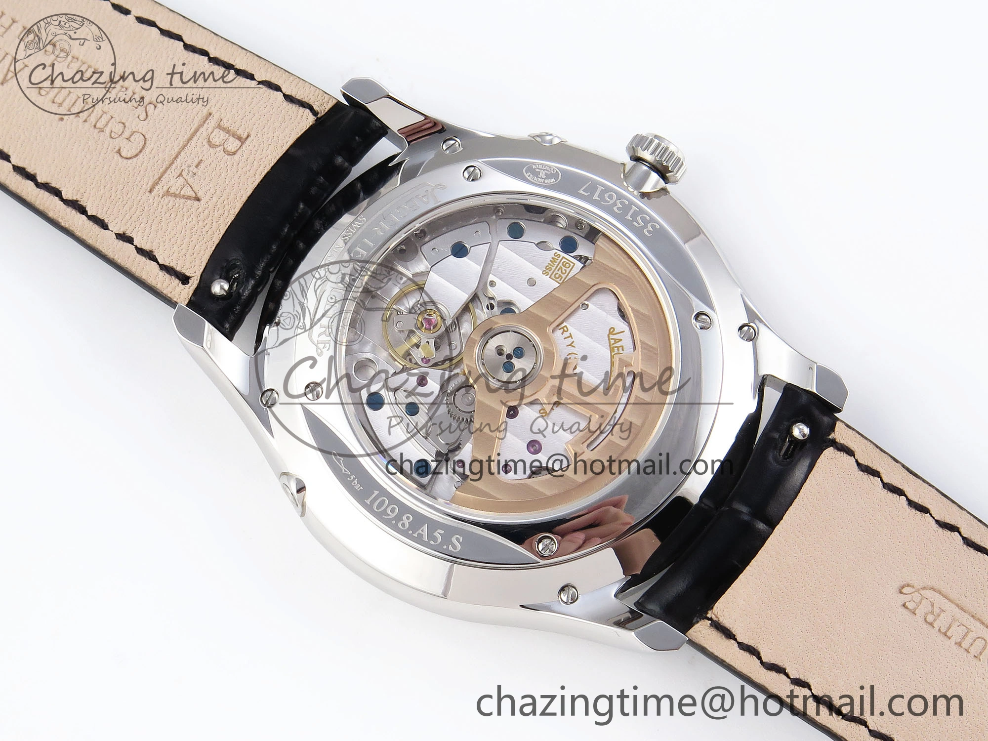MASTER ULTRA THIN MOON SS APSF 1:1 BEST EDITION BLACK DIAL ON BLACK LEATHER STRAP SA925 SUPER CLONE