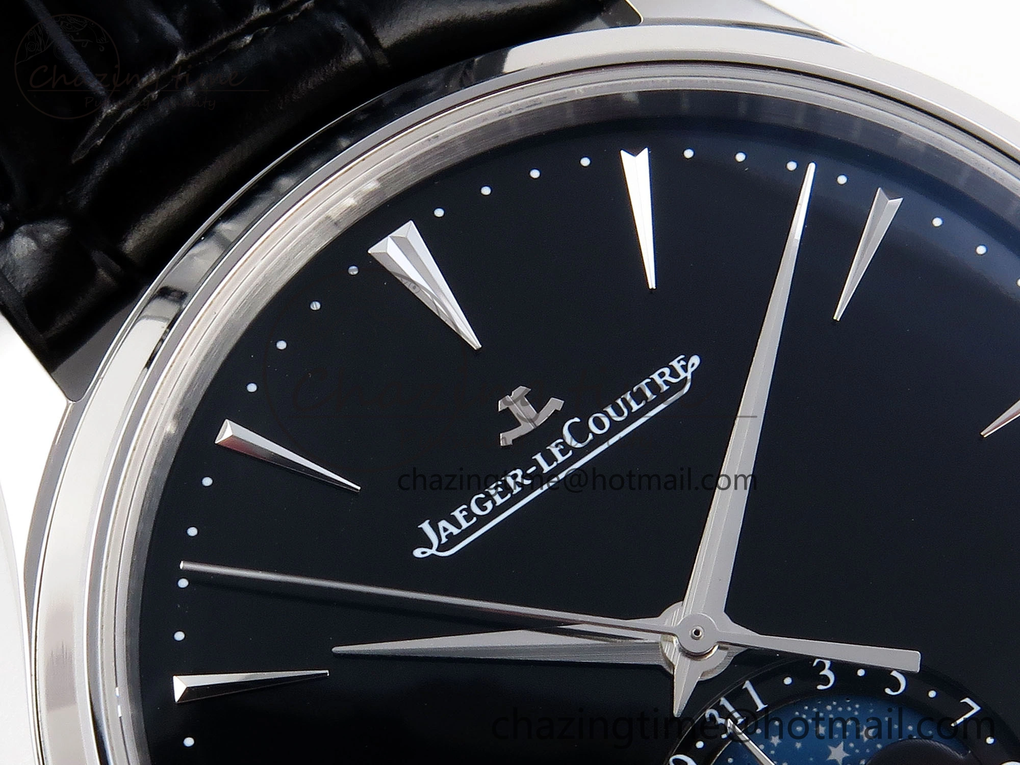 MASTER ULTRA THIN MOON SS APSF 1:1 BEST EDITION BLACK DIAL ON BLACK LEATHER STRAP SA925 SUPER CLONE