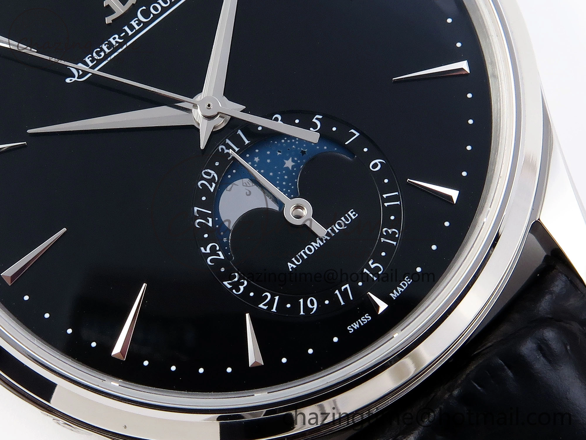 MASTER ULTRA THIN MOON SS APSF 1:1 BEST EDITION BLACK DIAL ON BLACK LEATHER STRAP SA925 SUPER CLONE