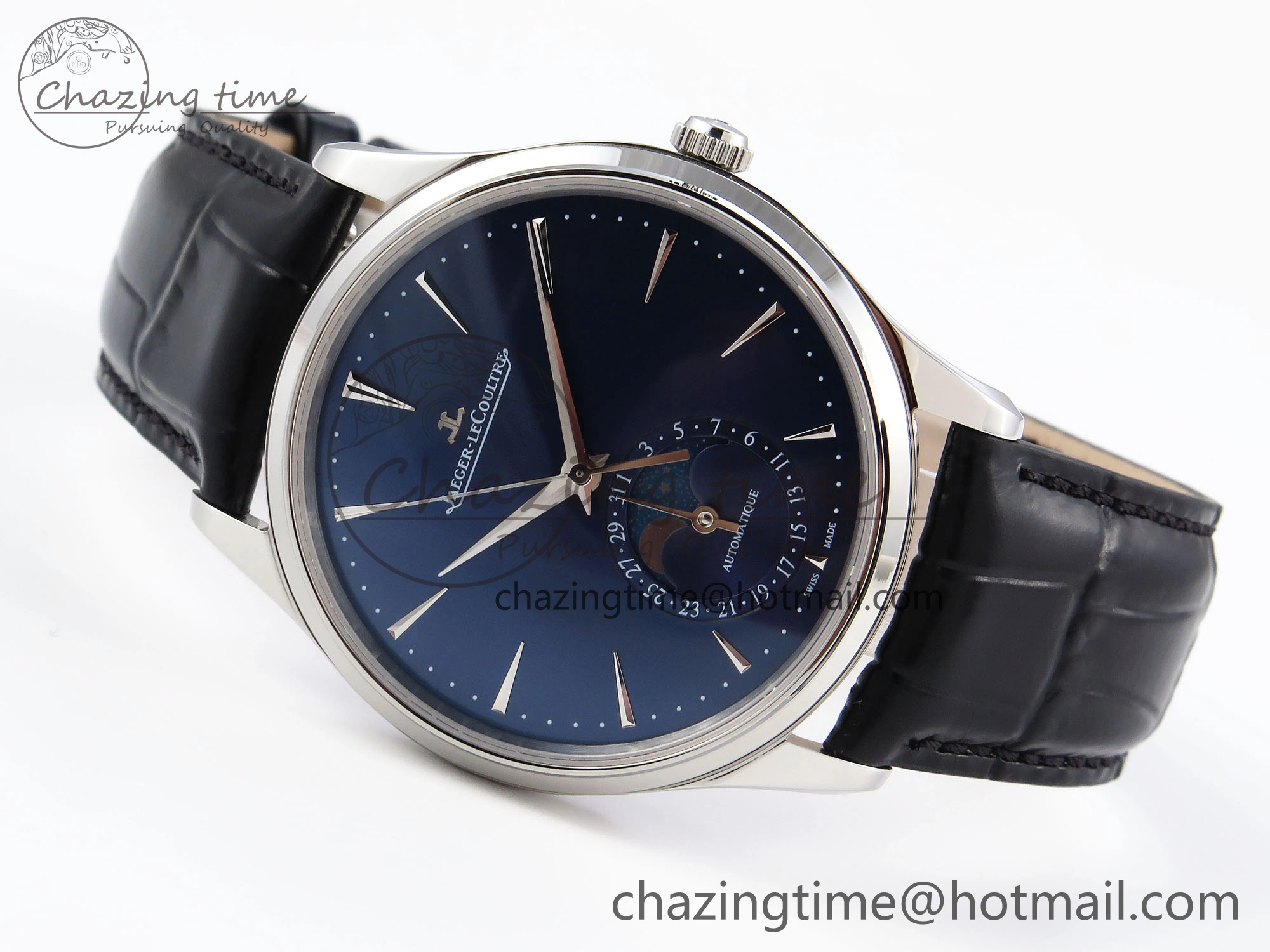 MASTER ULTRA THIN MOON SS APSF 1:1 BEST EDITION BLUE DIAL ON BLACK LEATHER STRAP SA925 SUPER CLONE
