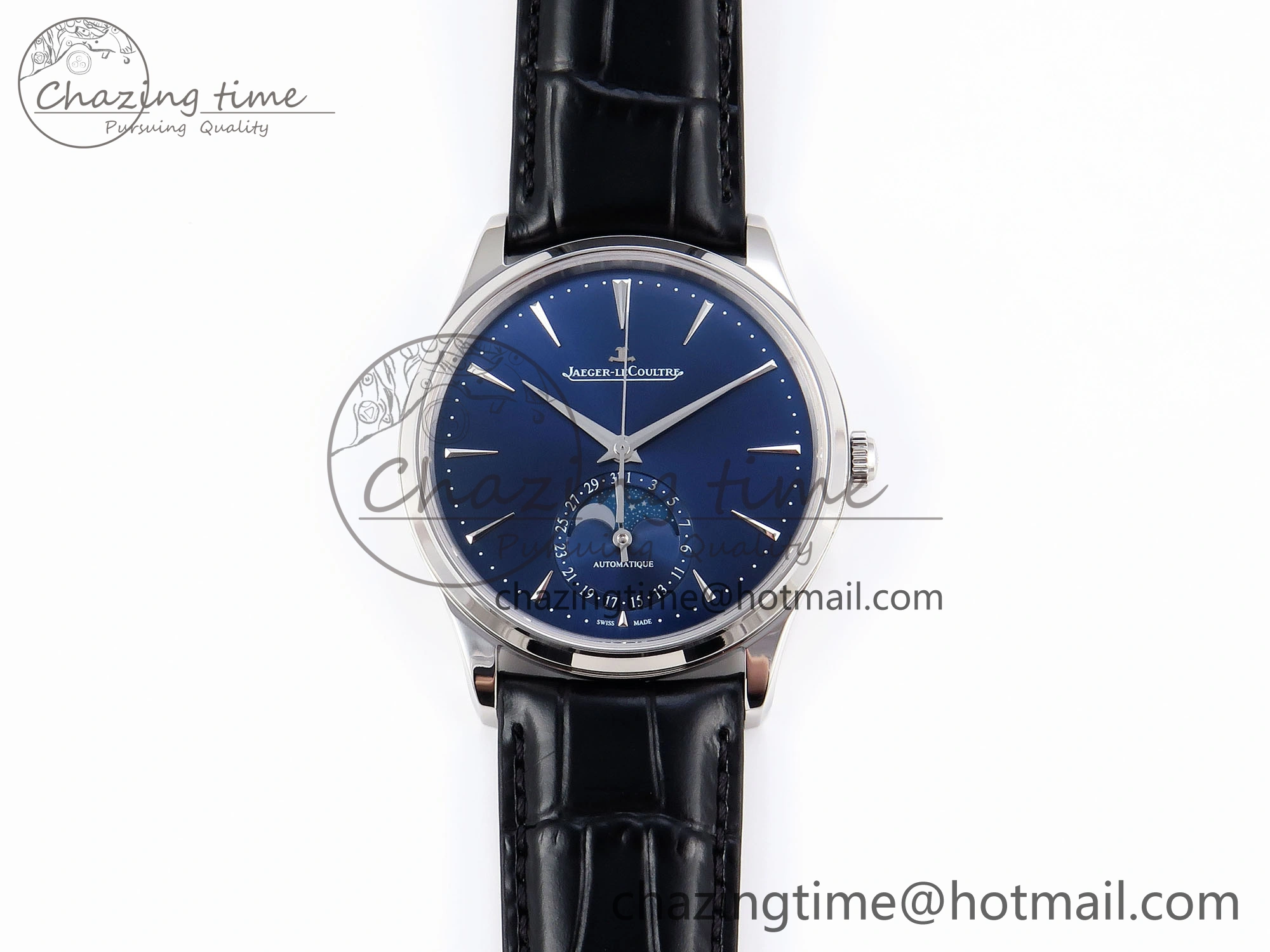 MASTER ULTRA THIN MOON SS APSF 1:1 BEST EDITION BLUE DIAL ON BLACK LEATHER STRAP SA925 SUPER CLONE