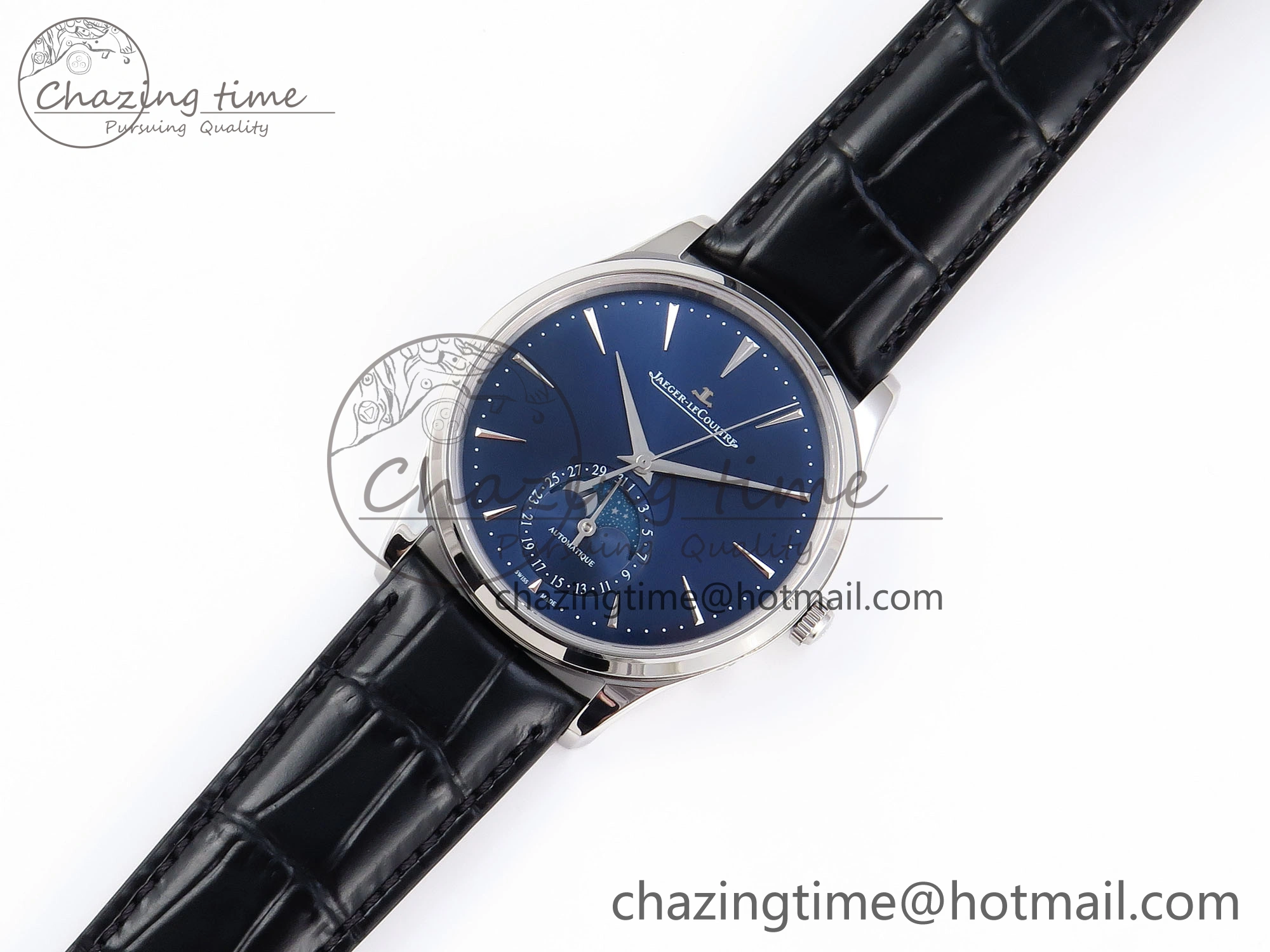 MASTER ULTRA THIN MOON SS APSF 1:1 BEST EDITION BLUE DIAL ON BLACK LEATHER STRAP SA925 SUPER CLONE