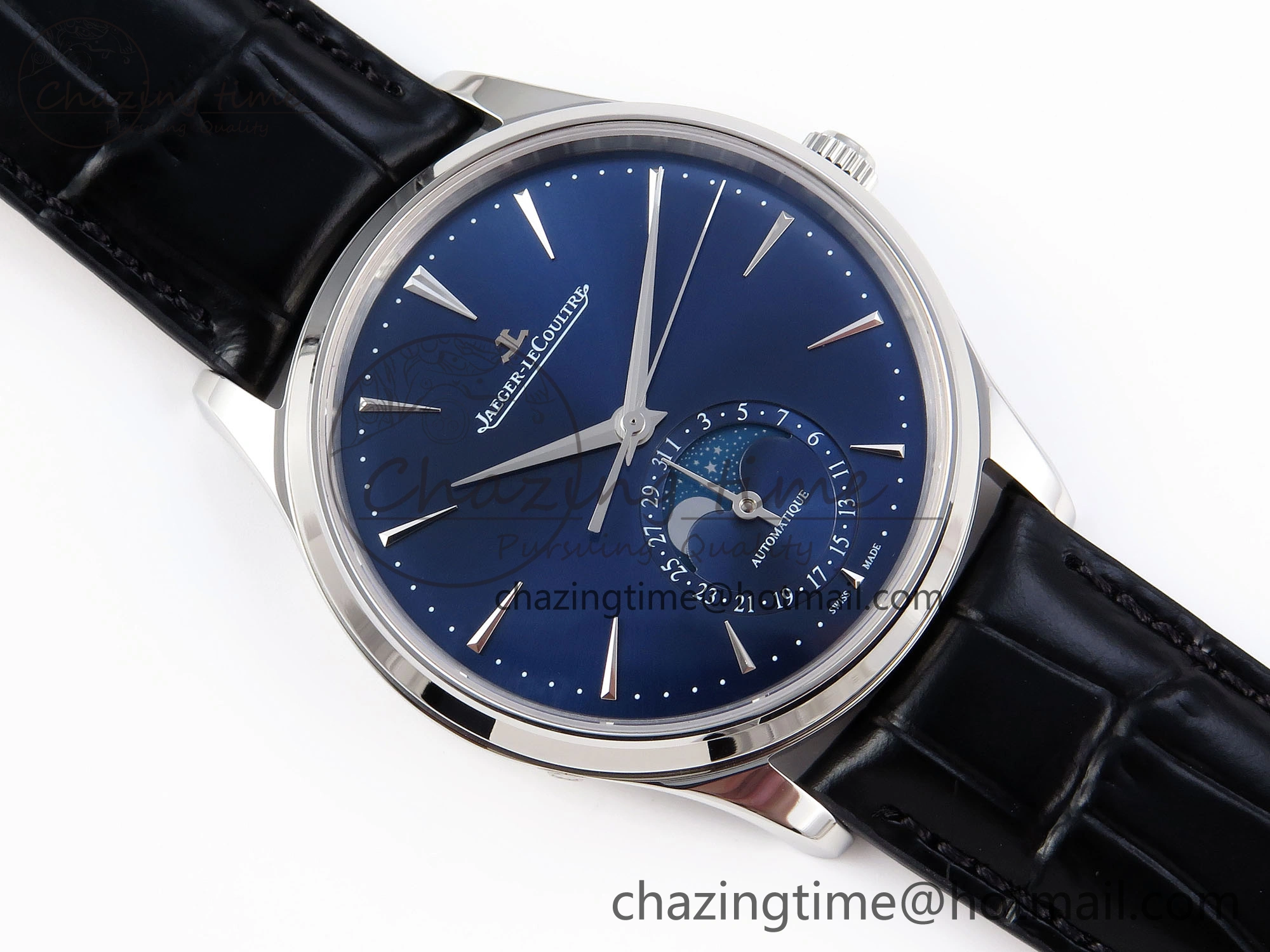 MASTER ULTRA THIN MOON SS APSF 1:1 BEST EDITION BLUE DIAL ON BLACK LEATHER STRAP SA925 SUPER CLONE
