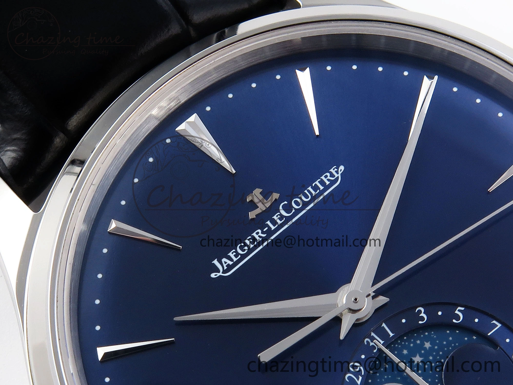 MASTER ULTRA THIN MOON SS APSF 1:1 BEST EDITION BLUE DIAL ON BLACK LEATHER STRAP SA925 SUPER CLONE