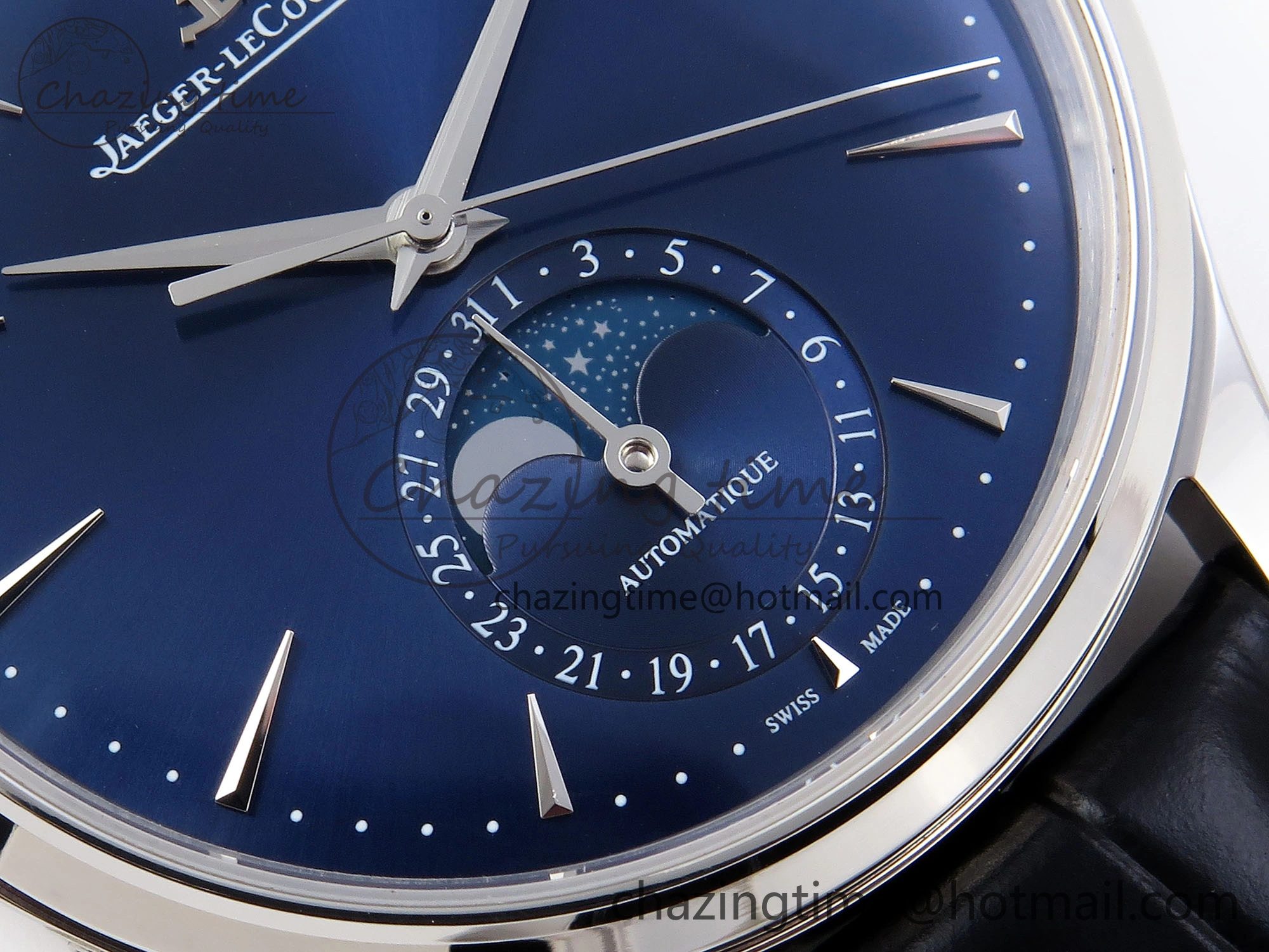 MASTER ULTRA THIN MOON SS APSF 1:1 BEST EDITION BLUE DIAL ON BLACK LEATHER STRAP SA925 SUPER CLONE