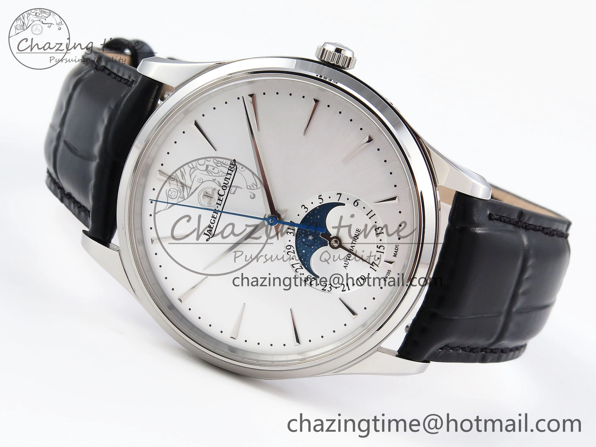 MASTER ULTRA THIN MOON SS APSF 1:1 BEST EDITION SILVER DIAL ON BLACK LEATHER STRAP SA925 SUPER CLONE