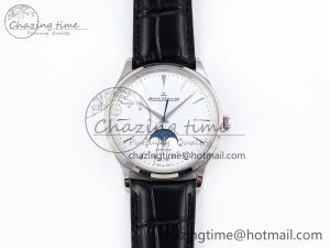 MASTER ULTRA THIN MOON SS APSF 1:1 BEST EDITION SILVER DIAL ON BLACK LEATHER STRAP SA925 SUPER CLONE