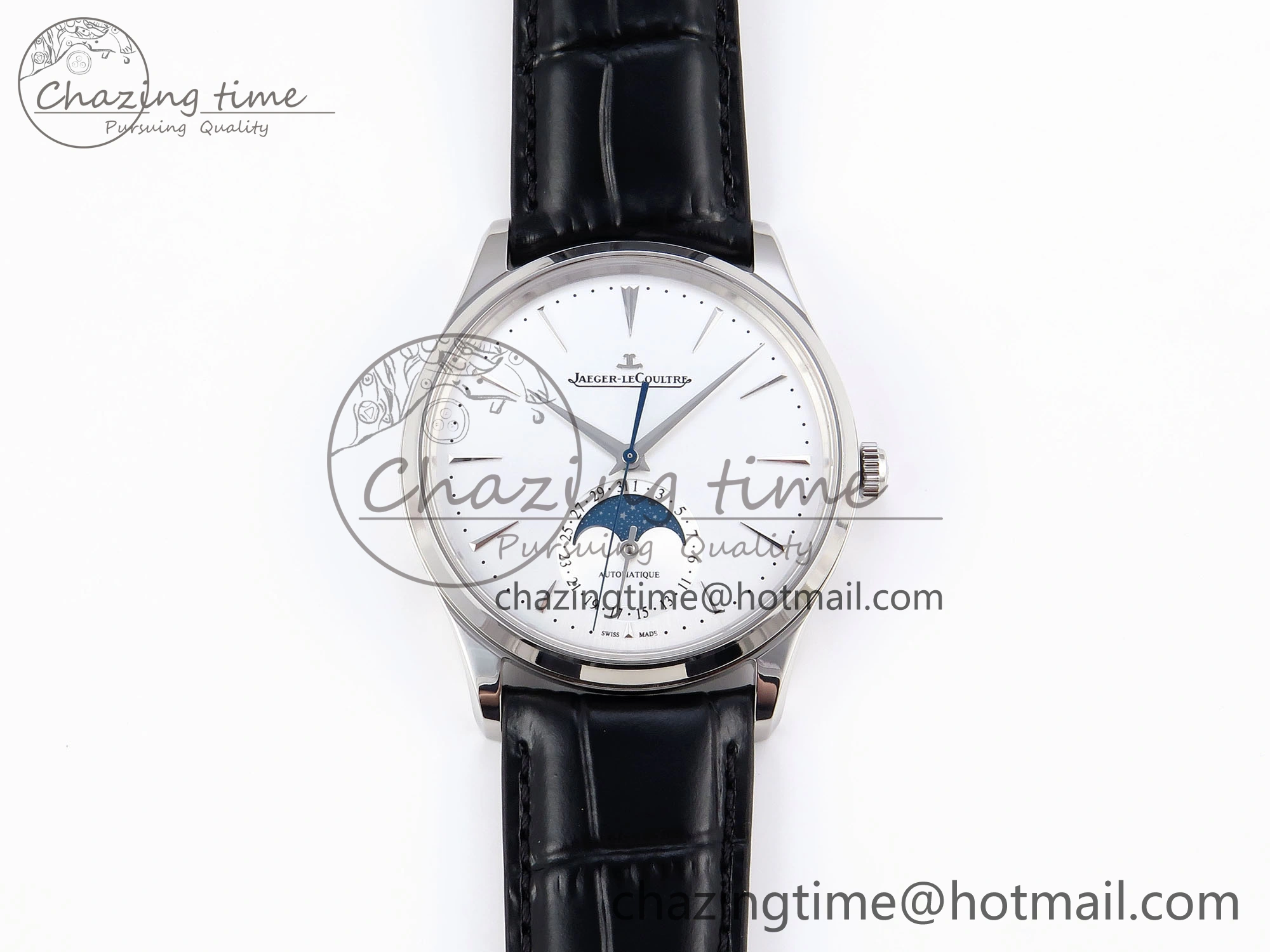 MASTER ULTRA THIN MOON SS APSF 1:1 BEST EDITION SILVER DIAL ON BLACK LEATHER STRAP SA925 SUPER CLONE