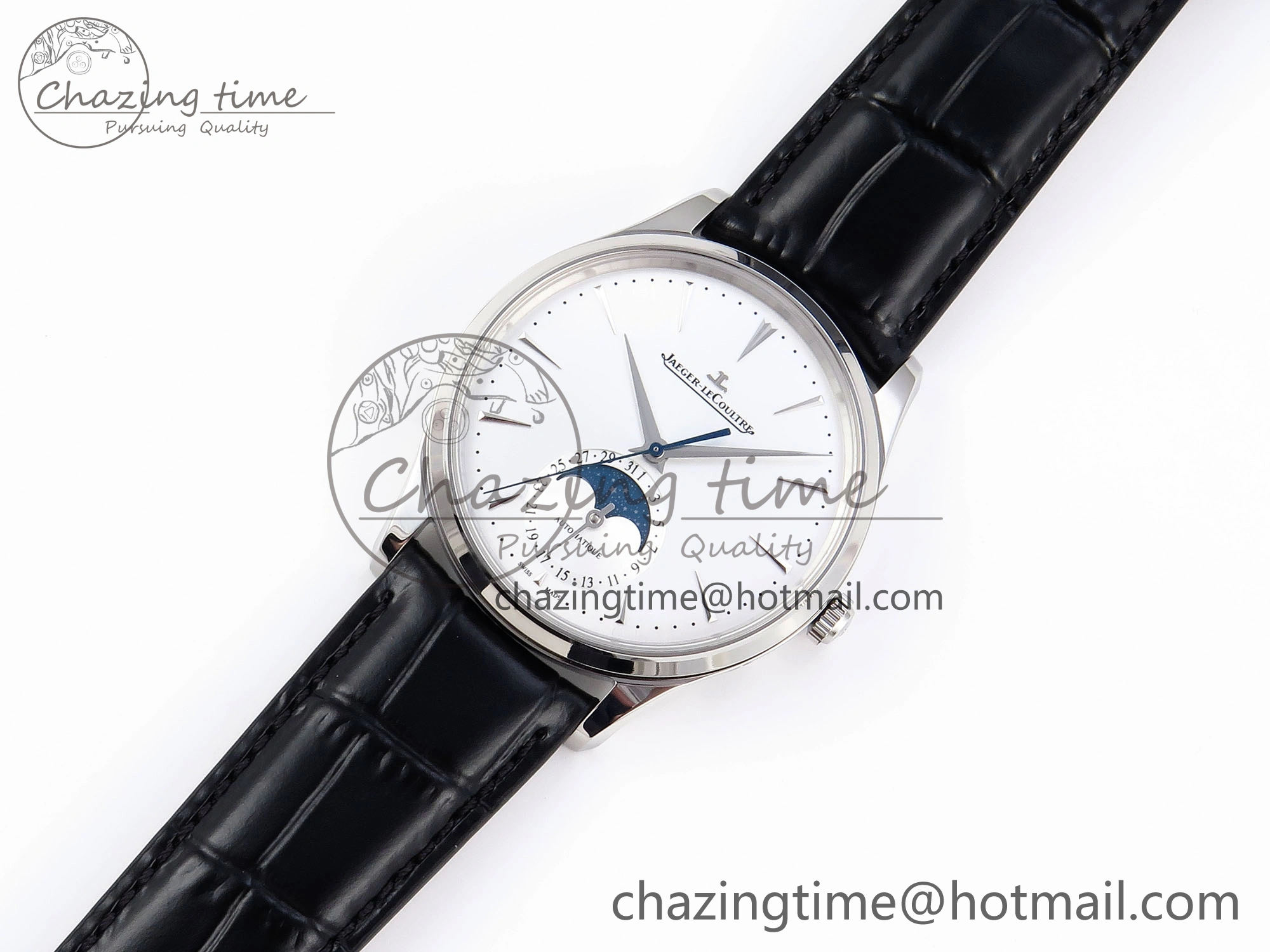 MASTER ULTRA THIN MOON SS APSF 1:1 BEST EDITION SILVER DIAL ON BLACK LEATHER STRAP SA925 SUPER CLONE