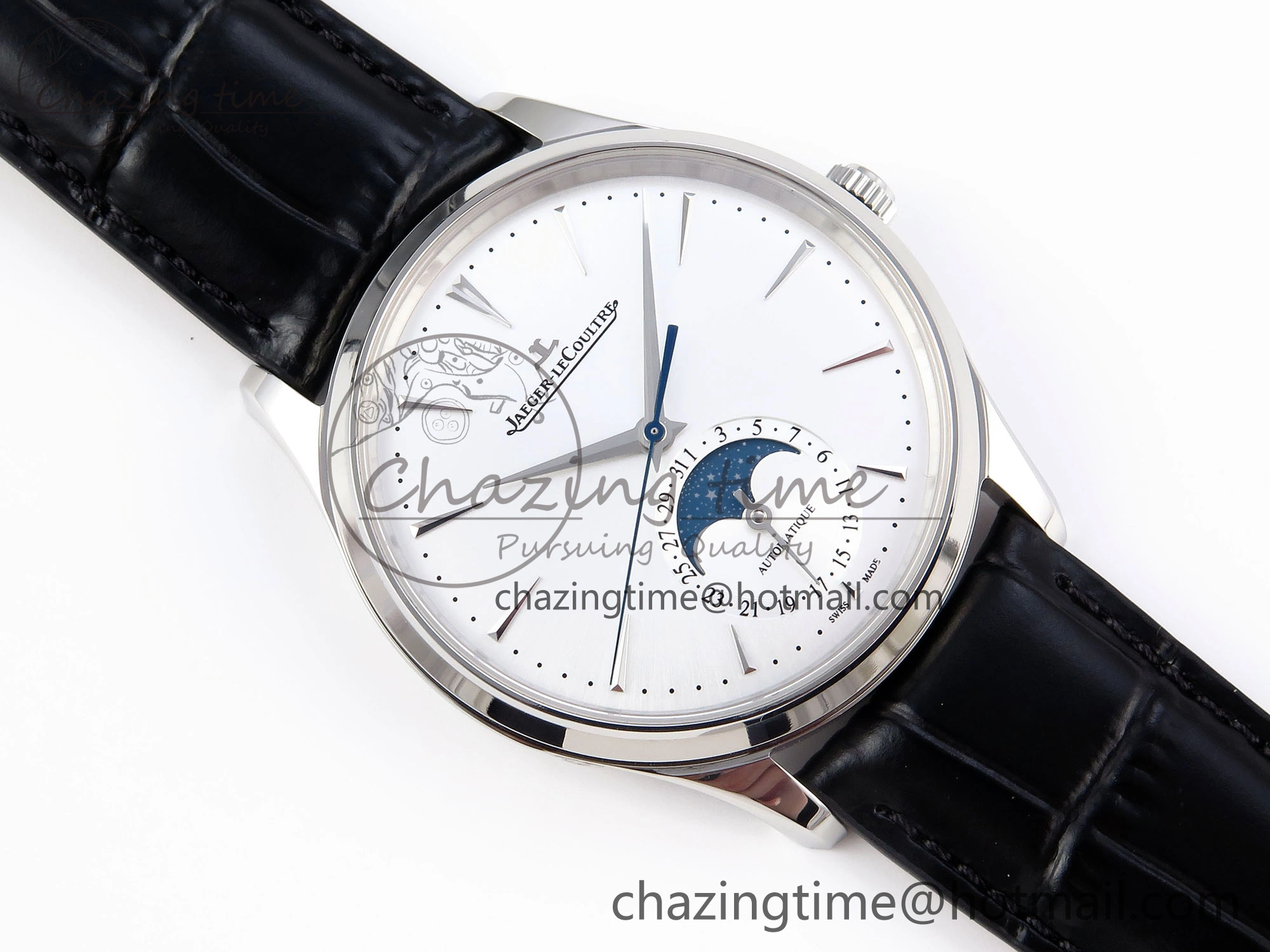 MASTER ULTRA THIN MOON SS APSF 1:1 BEST EDITION SILVER DIAL ON BLACK LEATHER STRAP SA925 SUPER CLONE