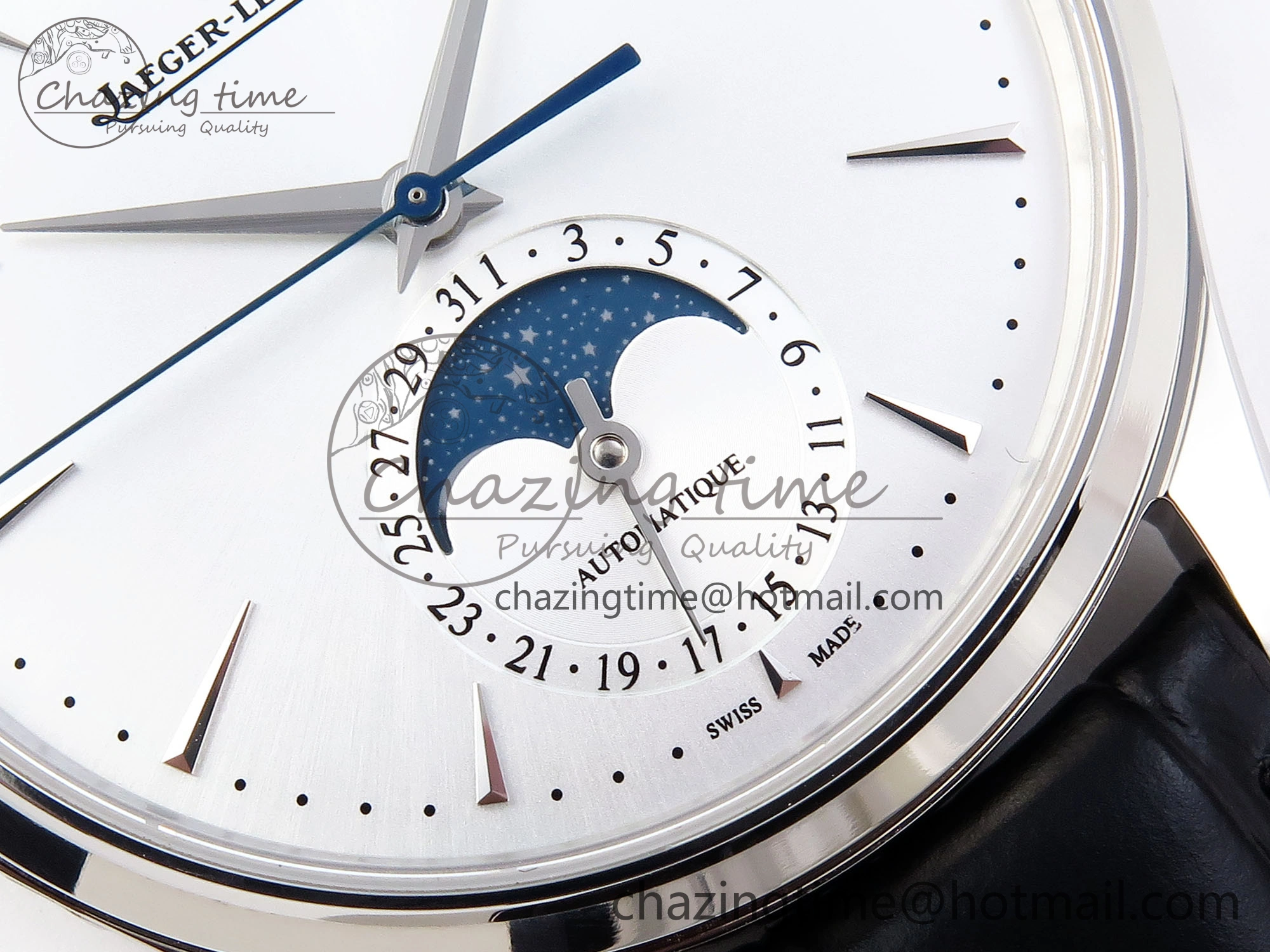 MASTER ULTRA THIN MOON SS APSF 1:1 BEST EDITION SILVER DIAL ON BLACK LEATHER STRAP SA925 SUPER CLONE