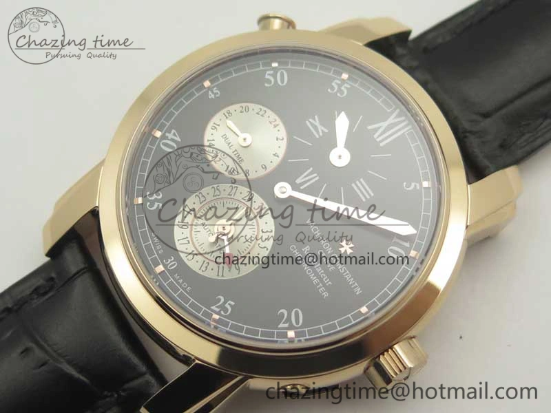 Malte Dual Time Regulator RG K11 Maker Black Dial on Black Leather Strap A23J