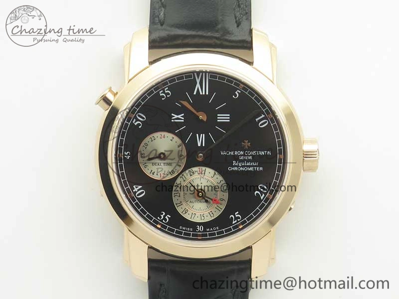 Malte Dual Time Regulator RG K11 Maker Black Dial on Black Leather Strap A23J