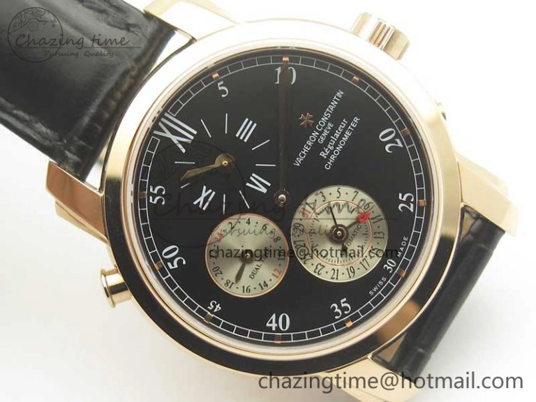 Malte Dual Time Regulator RG K11 Maker Black Dial on Black Leather Strap A23J