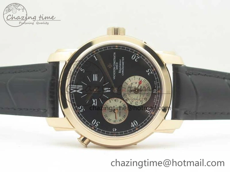 Malte Dual Time Regulator RG K11 Maker Black Dial on Black Leather Strap A23J