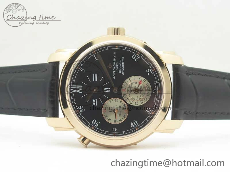 Malte Dual Time Regulator RG K11 Maker Black Dial on Black Leather Strap A23J