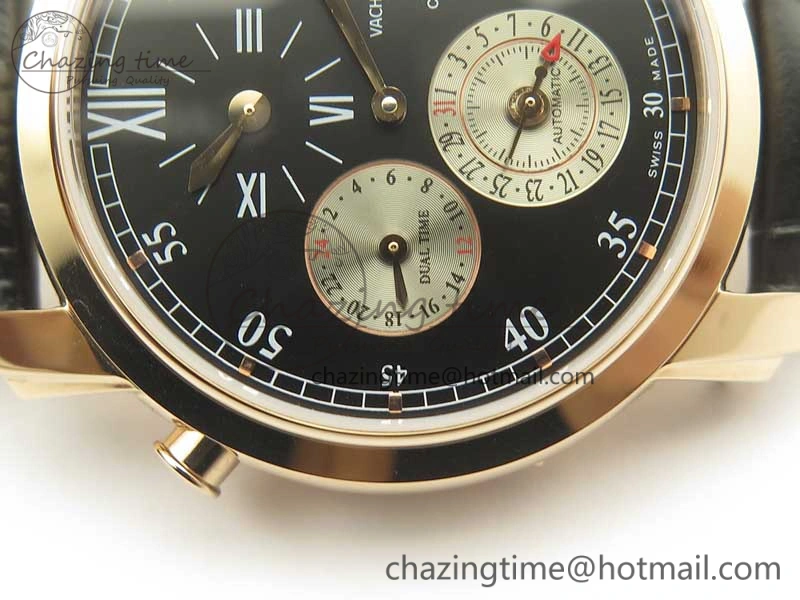 Malte Dual Time Regulator RG K11 Maker Black Dial on Black Leather Strap A23J