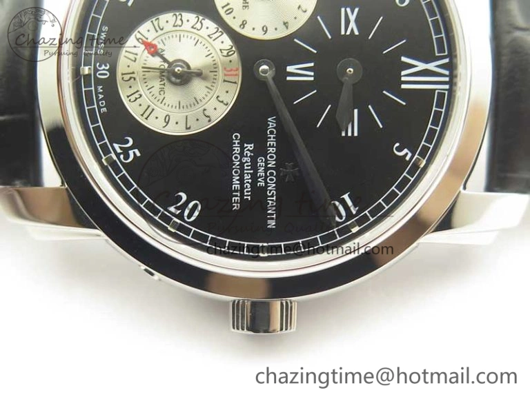 Malte Dual Time Regulator SS K11 Maker Black Dial on Black Leather Strap A23J