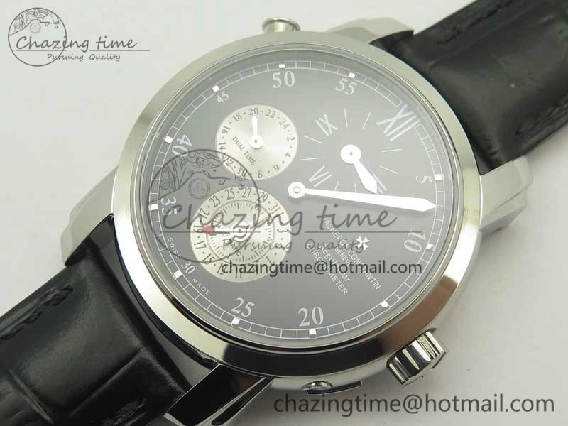 Malte Dual Time Regulator SS K11 Maker Black Dial on Black Leather Strap A23J