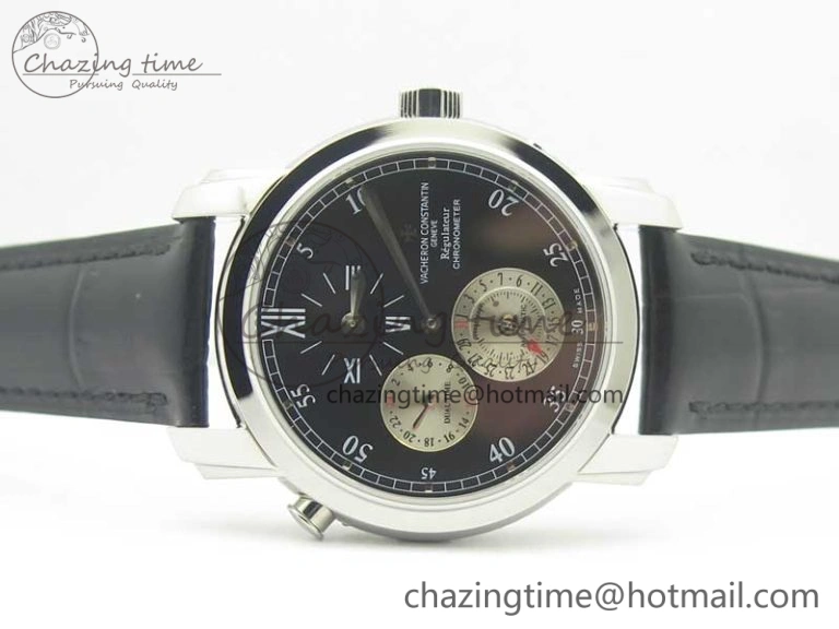 Malte Dual Time Regulator SS K11 Maker Black Dial on Black Leather Strap A23J