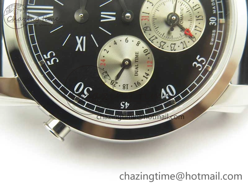 Malte Dual Time Regulator SS K11 Maker Black Dial on Black Leather Strap A23J