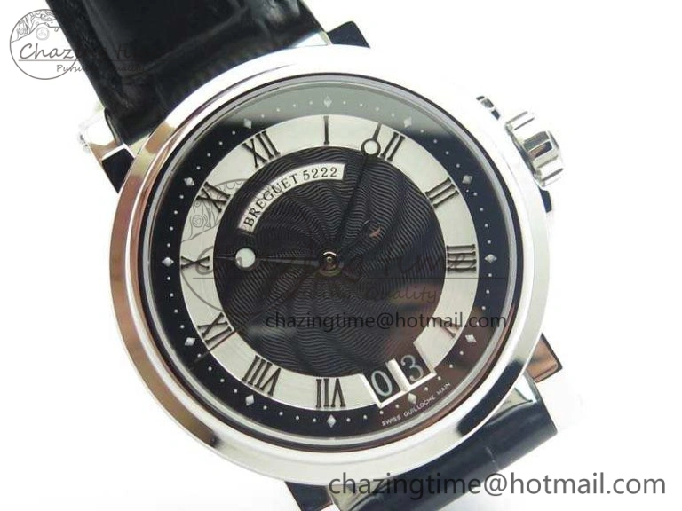 Marine 5222 SS HGF 1:1 Best Edition Black Dial On Leather Strap Asian Cal.517GG (Free Rubber Strap)