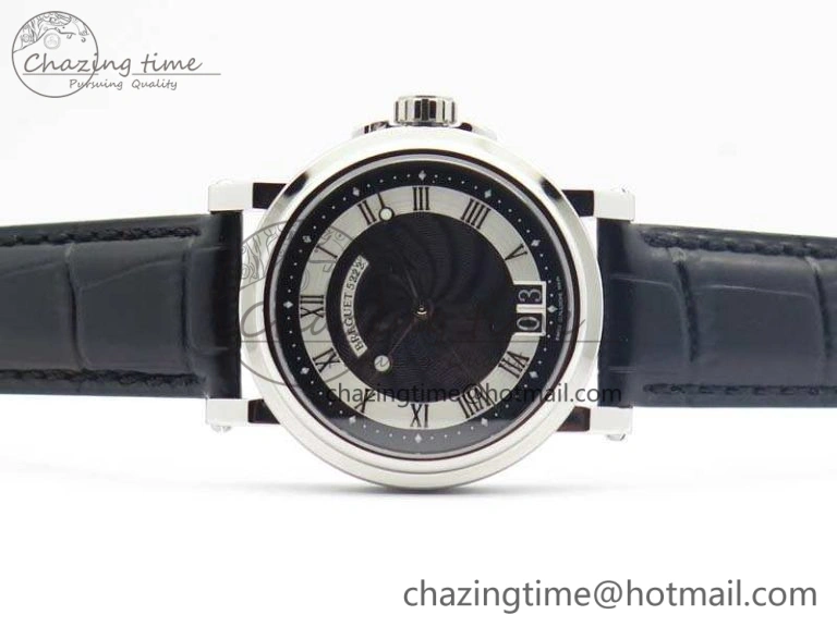 Marine 5222 SS HGF 1:1 Best Edition Black Dial On Leather Strap Asian Cal.517GG (Free Rubber Strap)
