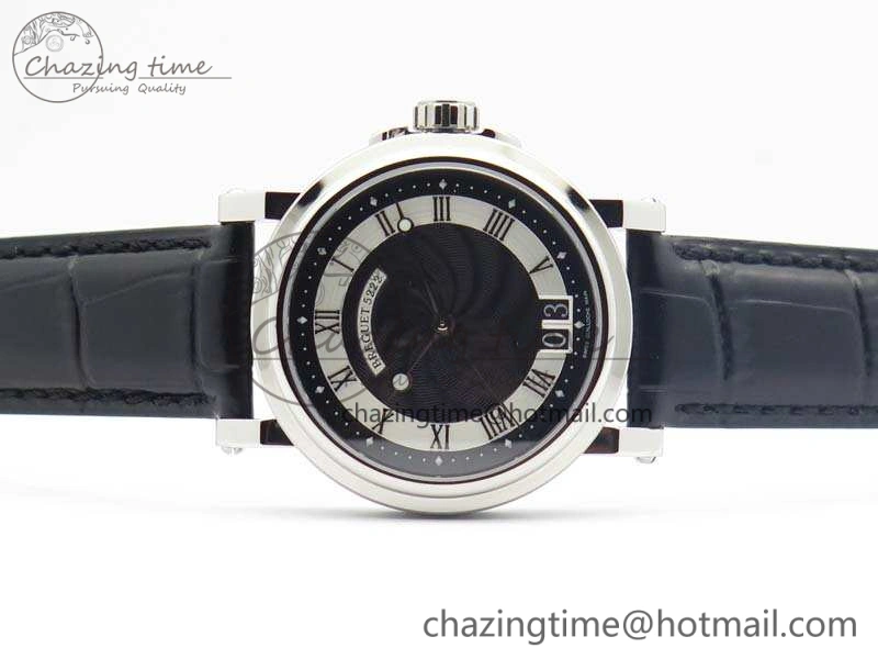 Marine 5222 SS HGF 1:1 Best Edition Black Dial On Leather Strap Asian Cal.517GG (Free Rubber Strap)