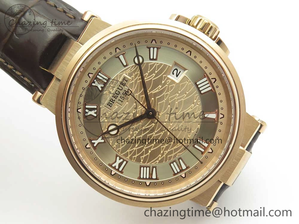 Marine 5517 RG V9F 1:1 Best Edition Gold Textured Dial on Brown Leather Strap A23J