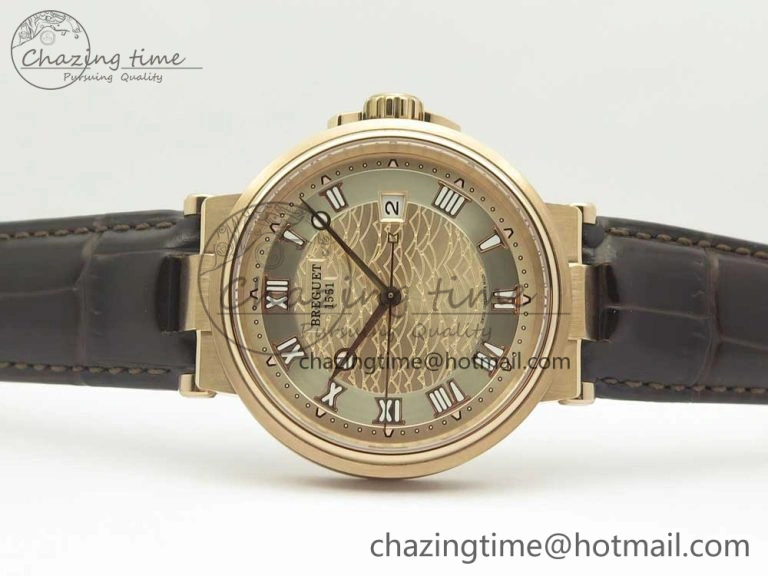 Marine 5517 RG V9F 1:1 Best Edition Gold Textured Dial on Brown Leather Strap A23J