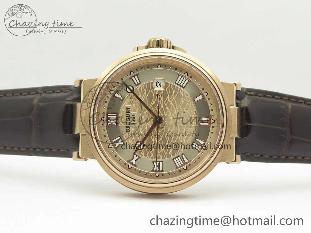 Marine 5517 RG V9F 1:1 Best Edition Gold Textured Dial on Brown Leather Strap A23J