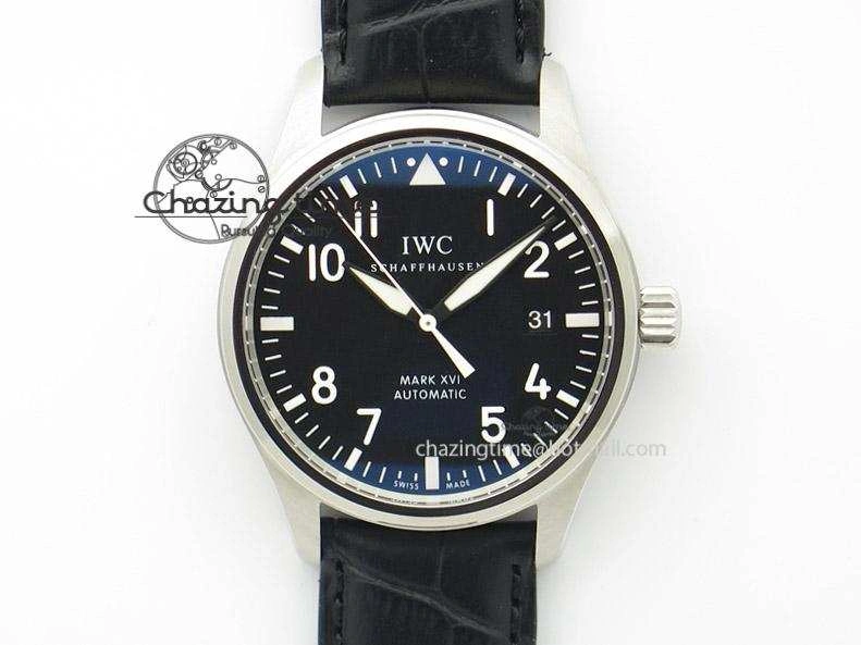 Mark XVI 1:1 Best Edition MK Maker SS Black Dial A2892 On Black Leather Strap