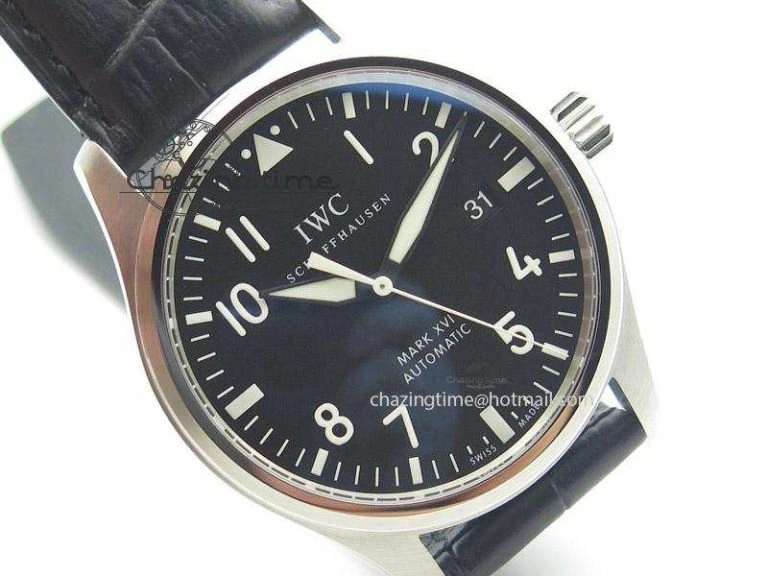 Mark XVI 1:1 Best Edition MK Maker SS Black Dial A2892 On Black Leather Strap