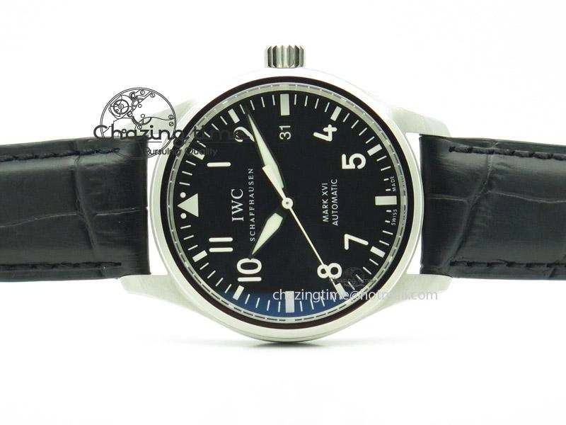 Mark XVI 1:1 Best Edition MK Maker SS Black Dial A2892 On Black Leather Strap