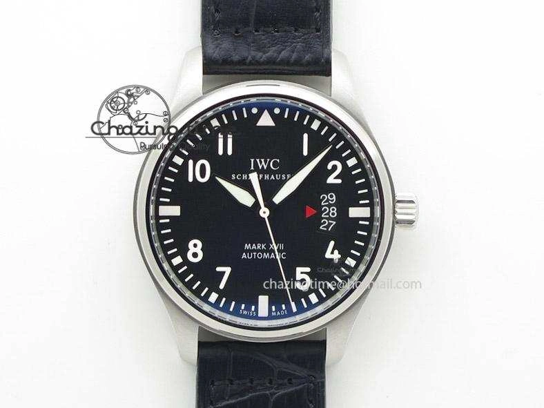 Mark XVII 1:1 MK Maker Best Edition SS Black Dial On Black Leather Strap A2892