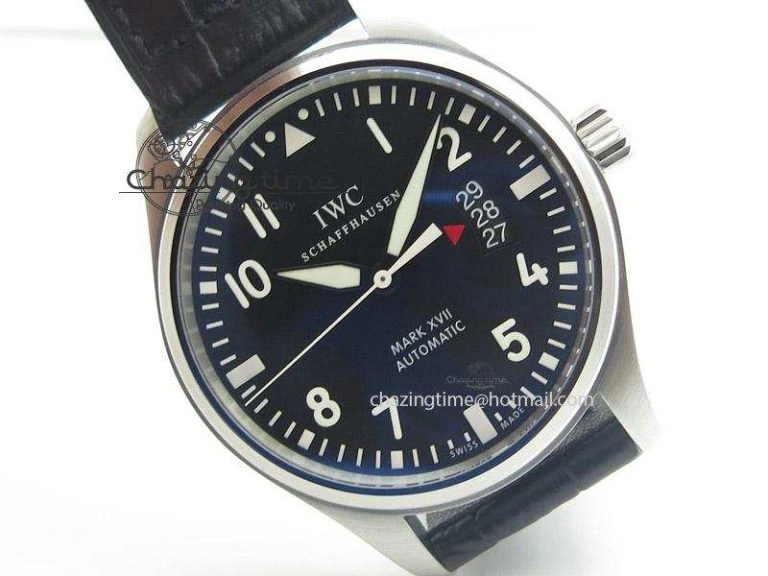 Mark XVII 1:1 MK Maker Best Edition SS Black Dial On Black Leather Strap A2892