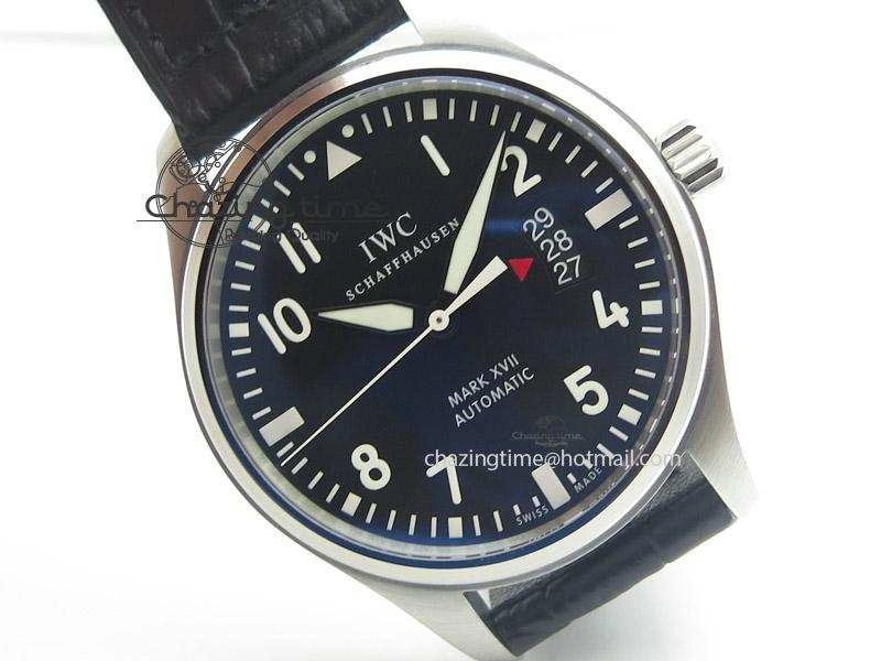 Mark XVII 1:1 MK Maker Best Edition SS Black Dial On Black Leather Strap A2892