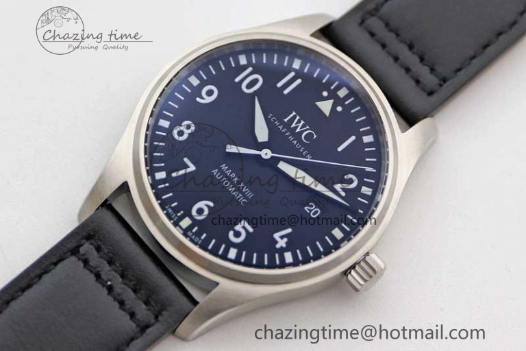 Mark XVIII IW327001 SS M+F 1:1 Best Edition Black Dial on Black Leather Strap A35111