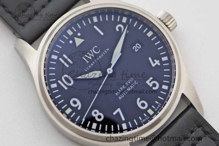 Mark XVIII IW327001 SS M+F 1:1 Best Edition Black Dial on Black Leather Strap A35111