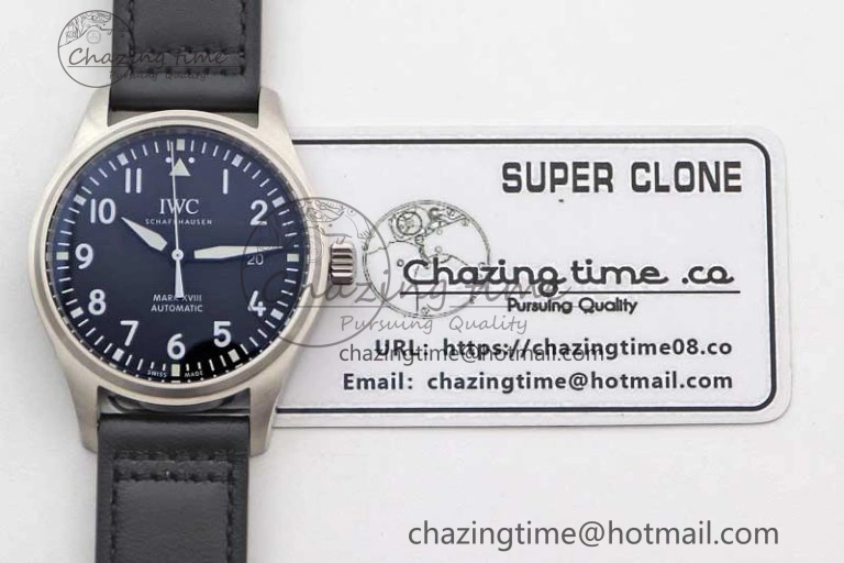Mark XVIII IW327001 SS M+F 1:1 Best Edition Black Dial on Black Leather Strap A35111