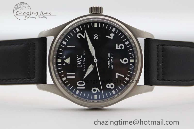 Mark XVIII IW327001 SS M+F 1:1 Best Edition Black Dial on Black Leather Strap A35111