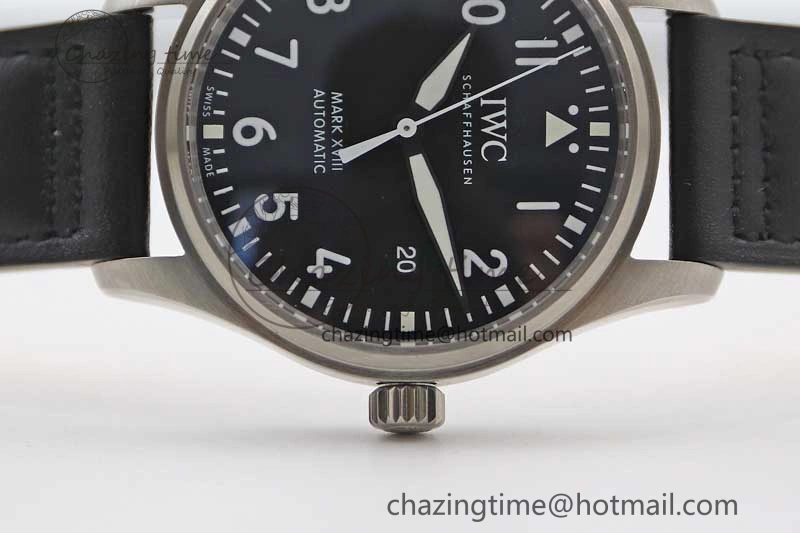 Mark XVIII IW327001 SS M+F 1:1 Best Edition Black Dial on Black Leather Strap A35111