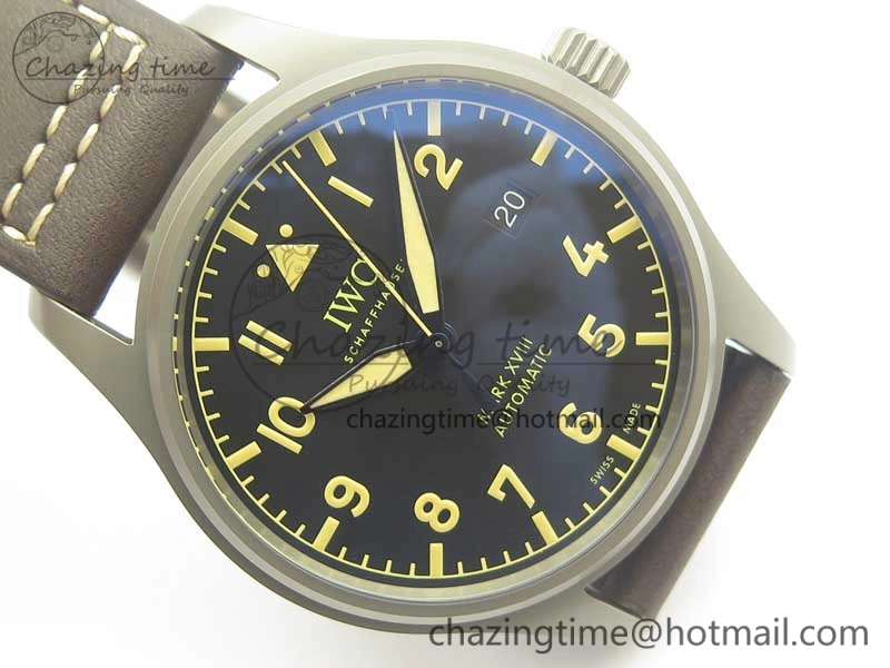 Mark XVIII IW327006 Titanium GSF 1:1 Best Edition Black Dial on Brown Leather Strap A2892