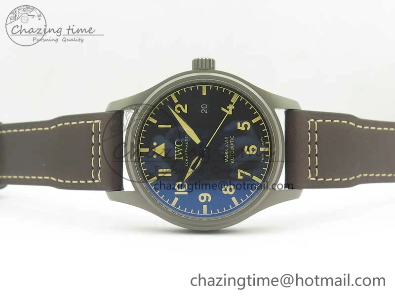 Mark XVIII IW327006 Titanium GSF 1:1 Best Edition Black Dial on Brown Leather Strap A2892
