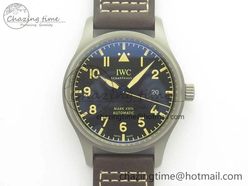 Mark XVIII IW327006 Titanium GSF 1:1 Best Edition Black Dial on Brown Leather Strap A2892