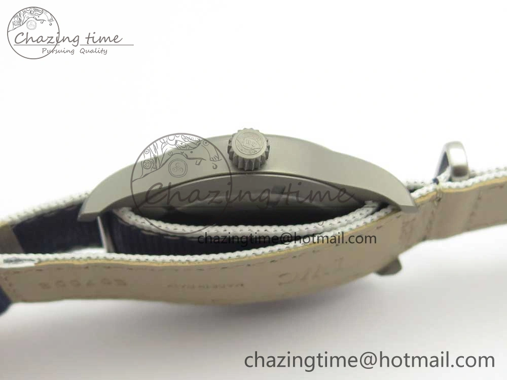Mark XVIII IW327006 Titanium Grand M+F 1:1 Best Edition Black Dial on Nylon Strap A35111 (Free Leather Strap)