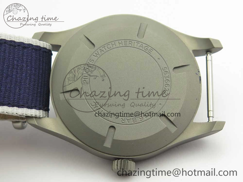 Mark XVIII IW327006 Titanium Grand M+F 1:1 Best Edition Black Dial on Nylon Strap A35111 (Free Leather Strap)
