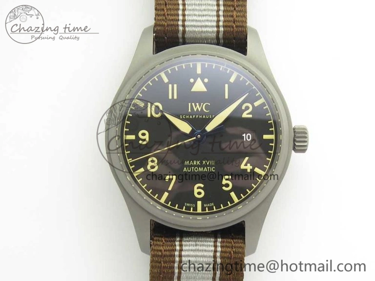 Mark XVIII IW327006 Titanium Grand M+F 1:1 Best Edition Black Dial on Nylon Strap A35111 (Free Leather Strap)