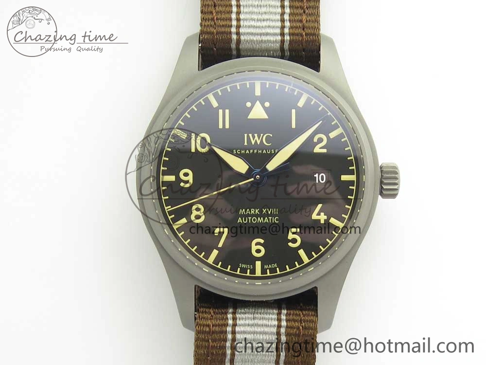 Mark XVIII IW327006 Titanium Grand M+F 1:1 Best Edition Black Dial on Nylon Strap A35111 (Free Leather Strap)