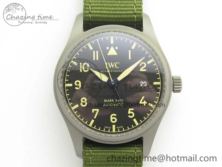 Mark XVIII IW327006 Titanium Grand M+F 1:1 Best Edition Black Dial on Nylon Strap A35111 (Free Leather Strap)